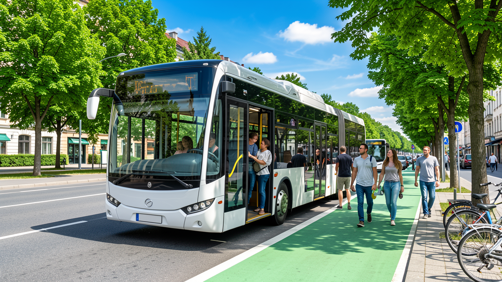 Autobús eléctrico en ciudad limpia